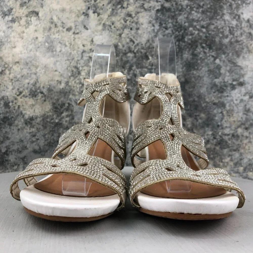 Patrizia by Spring Step Women's Size 41 (9.5-10) White Embellished Wedge Heels